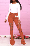 Red Fashion Casual Print Ripped High Waist Skinny Jeans