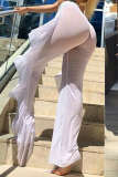 Pink Sexy Solid Flounce Straight Mid Waist Straight Solid Color Bottoms