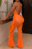 Orange Sexy Solid See-through Mesh Swimwears