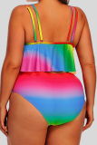 Colour Fashion Sexy Print Backless O Neck Plus Size Swimwear
