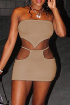 Khaki Sexy Solid Split Joint Off the Shoulder Sleeveless Two Pieces