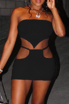 Black Sexy Solid Split Joint Off the Shoulder Sleeveless Two Pieces