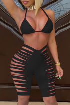 Black Sexy Solid Hollowed Out Swimwears