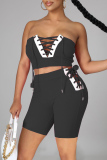 Black Sexy Casual Solid Patchwork Backless Strap Design Sleeveless Two Pieces