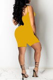 Yellow Sexy Casual Letter Print Backless Spaghetti Strap Regular Romper