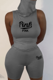 Pink Casual Print Letter Turtleneck Sleeveless Two Pieces