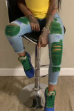 DarkBlueGreen Fashion Casual Stitching Ripped Jeans