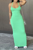 Green Sexy Casual Solid Backless Spaghetti Strap Sleeveless Dress