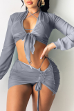 Khaki Sexy Solid Patchwork Mesh Swimwears Cover-up