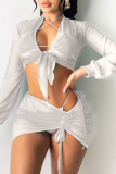 White Sexy Solid Patchwork Mesh Swimwears Cover-up