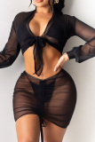 Khaki Sexy Solid Patchwork Mesh Swimwears Cover-up