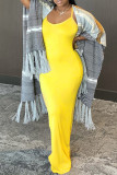 Yellow Sexy Casual Solid Backless Spaghetti Strap Sleeveless Dress