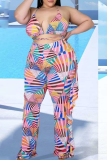 Colour Sexy Print Patchwork Flounce Halter Plus Size Swimwear