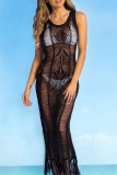 Black Sexy Solid Hollowed Out See-through Swimwears