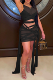 Black Sexy Solid Patchwork Mesh Pencil Skirt Dresses