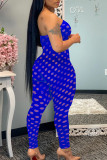 Blue Fashion Sexy Solid Ripped Hollowed Out Strapless Regular Jumpsuits