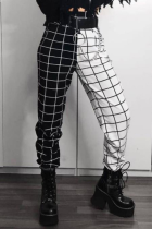 Black And White Street Plaid Basic Without Belt Straight Mid Waist Conventional Bottoms