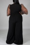Black Fashion Casual Solid Split Joint V Neck Plus Size Jumpsuits (Without Belt)