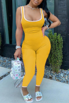 Yellow Casual Sportswear Solid Basic U Neck Plus Size Jumpsuits