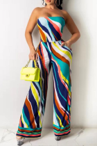 Multicolor Sexy Print Split Joint Strapless Straight Jumpsuits