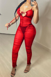 Red Fashion Sexy Solid See-through Backless Spaghetti Strap Skinny Jumpsuits