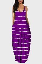 Purple Casual Print Split Joint Spaghetti Strap Printed Dress Plus Size Dresses