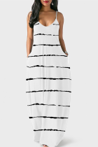 White Casual Print Split Joint Spaghetti Strap Printed Dress Plus Size Dresses