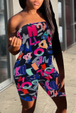 Black Sexy Print Patchwork Strapless Skinny Jumpsuits