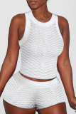 White Sexy Solid Split Joint O Neck Sleeveless Two Pieces