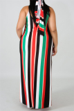 Red Green Sexy Casual Print Basic O Neck Loose Sling Dress