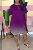 Purple Casual Gradual Change Split Joint O Neck Ball Gown Dresses