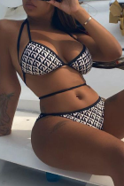 White Sexy Print Split Joint Swimwears