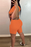 Orange Sexy Casual Solid Backless Strap Design O Neck Sleeveless Two Pieces