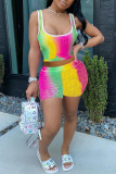 Rainbow Color Sexy Casual Print Basic U Neck Sleeveless Two Pieces