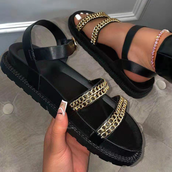 Black Casual Street Split Joint Chains Opend Out Door Shoes