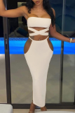 Beige Sexy Solid Hollowed Out Strapless Sleeveless Two Pieces