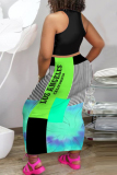 Green Fashion Casual Letter Printing Vest Top Skirt Two-piece Set