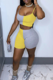 Yellow Sexy Casual Patchwork Backless Spaghetti Strap Sleeveless Two Pieces