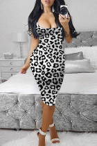 Leopard Print Fashion Sexy Print Basic U Neck Vest Dress
