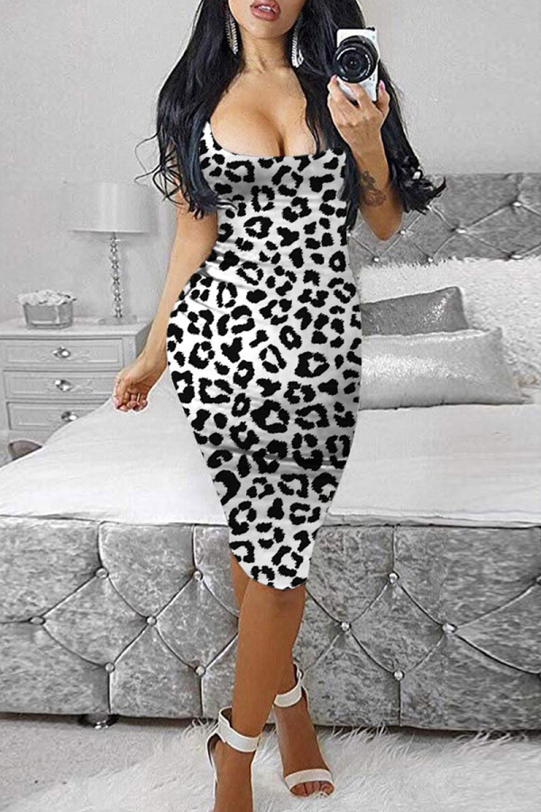 Leopard Print Fashion Sexy Print Basic U Neck Vest Dress