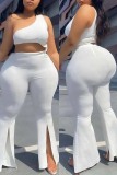 White Sexy Casual Solid Backless Slit One Shoulder Sleeveless Two Pieces