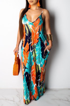 Ombre Casual Off The Shoulder Sleeveless Slip Swagger Floor-Length Print Patchwork