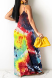 Orange Casual Off The Shoulder Sleeveless Slip Swagger Floor-Length Print Patchwork