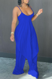 Royal Blue Sexy Solid Patchwork Spaghetti Strap Sleeveless Two Pieces