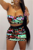 Fluorescent Green Fashion Sexy Print Backless Strapless Sleeveless Two Pieces