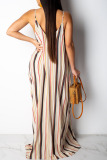 Apricot Sexy Fashion Casual Spaghetti Strap Sleeveless Slip A-Line Floor-Length Patchwork Print as