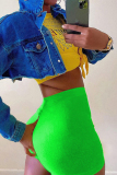Fluorescent Green Casual Sportswear Solid Basic Skinny High Waist Shorts