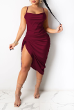 Purple Sexy Solid Split Joint Spaghetti Strap Irregular Dress Dresses