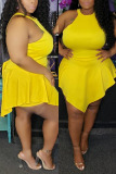 Yellow Sexy Fashion Sleeveless Plus Size Romper