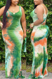 Green Sexy Plus Size Printed Sleeveless Dress